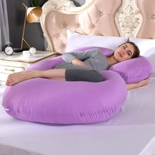 Vista 11 de KFUN Almohada de embarazo de cuerpo completo, almohada de maternidad en forma de C para mujeres embarazadas, funda desmontable, soporte