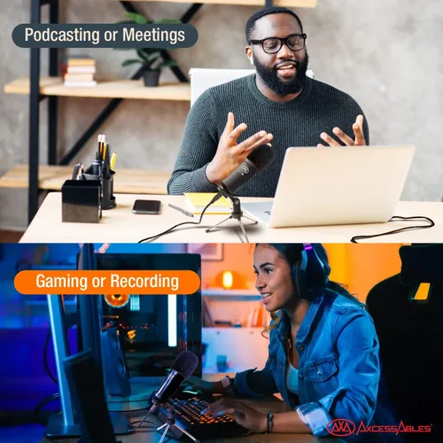 Vista 4 de AxcessAbles - Micrófono vocal de condensador USB con un cable de 5.5 pies, soporte de micrófono de escritorio y filtro pop Micrófono para cantar
