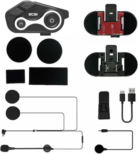 Vista 8 de Casco de intercomunicador Bluetooth para motocicleta con uso compartido de música, auriculares para 2 conductores de hasta 3,280.8 ft