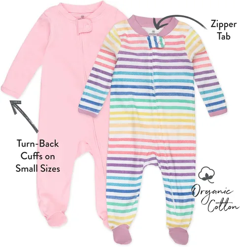 Vista 2 de HonestBaby Pijama de una pieza con pies para dormir y jugar, con cremallera frontal, 100% algodón orgánico para niñas