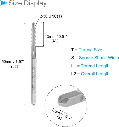 Vista 2 de Grifos de fresado de rosca, rosca 2#-56 UNC 2A, máquina de acero de alta velocidad, herramienta de roscado de tornillos de 3 flautas rectas
