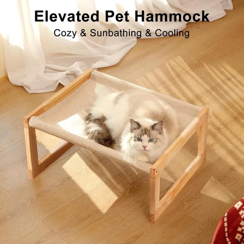 Vista 2 de FUKUMARU Cama para perros, hamaca elevada transpirable grande para gatos, camas de madera para gatos para exteriores e interiores, camas elevadas