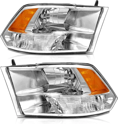 Vista 10 de Juego de faros delanteros 2009-2018 Dodge Ram 1500, 2010-2018 Dodge Ram 2500/3500 estilo cuádruple y doble con carcasa negra y reflector ámbar