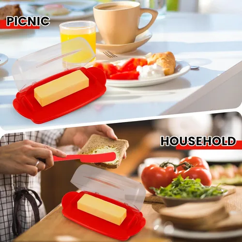 Vista 6 de Mantequillera con tapa y cuchillo, versátil y elegante plato de mantequilla para encimera y refrigerador, soportes cubiertos para barra