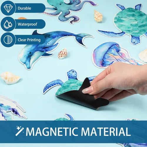Vista 2 de Xuhal 22 calcomanías magnéticas de tortuga marina luminosas para nevera, crucero, barco, decoración de puerta de auto, calcomanías magnéticas que