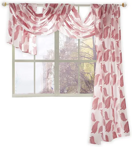 Vista 2 de KEQIAOSUOCAI Bufanda de ventana de lujo transparente de color rojo navideño para ventana de sala de estar, 52 x 144 pulgadas de largo, 1 panel