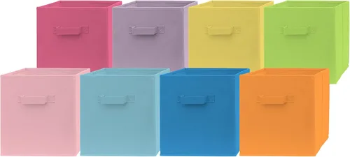 Pomatree Contenedores de almacenamiento de tela, paquete de 8, cubos de almacenamiento de colores divertidos | 2 asas reforzadas | Cestas plegables