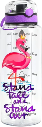 Botella de agua de 32 onzas, Tritan sin BPA, boca ancha, tapa abatible con botón, fácil de abrir, ligera, a prueba de fugas, con diseño de impresión