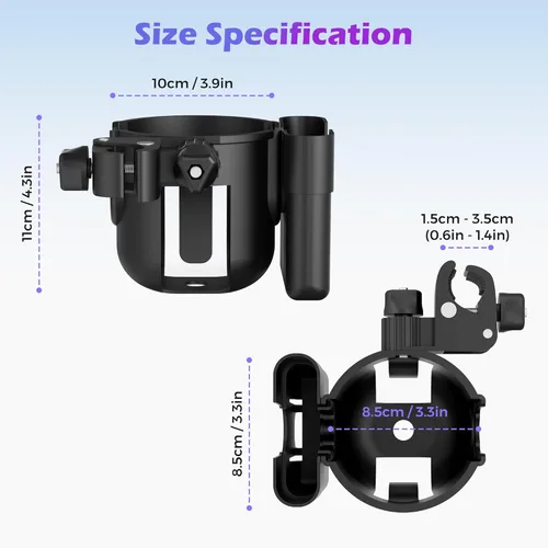 Vista 8 de Soporte para teléfono y taza de scooter de movilidad para scooter, rodillos, andador, silla de ruedas