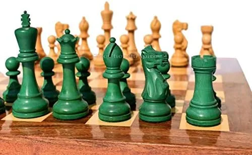--Juego de ajedrez de la serie Grandmaster, piezas de ajedrez de boj y boj dorado verde de 3.75 pulgadas, juego de ajedrez King Luxury Wood Staunton
