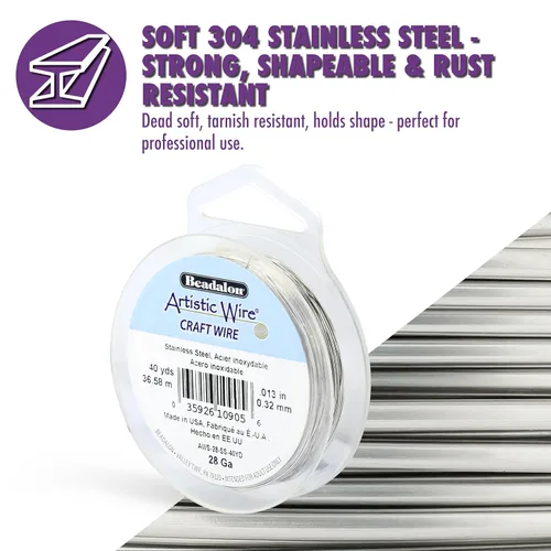 Vista 2 de Artistic Wire, Alambre de acero inoxidable calibre 18, 57 pies