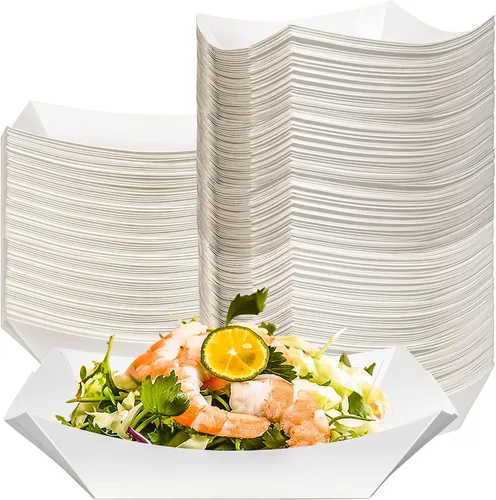 Vista 11 de Paquete de 180 bandejas desechables de papel kraft de 1/2 libra, pequeñas bandejas de papel ecológico para llevar, botes de servir alimentos, mini