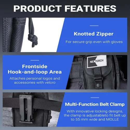 Vista 4 de NEXTORCH Bolsa táctica multiusos para la cintura, funda táctica militar, con cremallera