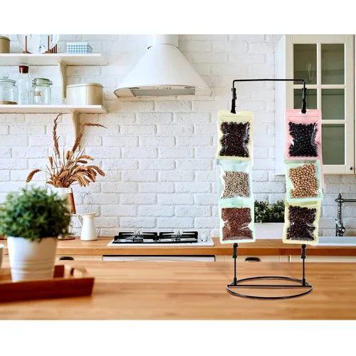 Vista 6 de Estante Expositor de Aperitivos con Clips para Mostrador, Soporte para Bolsas de Papas Fritas y Dulces, 2 Hileras con 30 Clips para Exhibidor