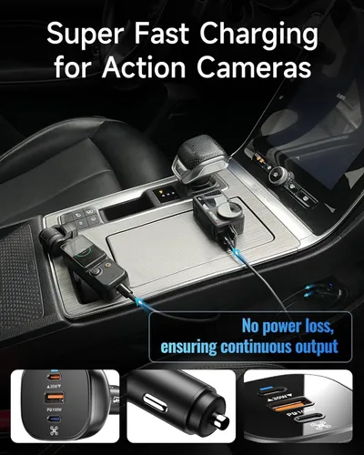 Vista 7 de LKTOP Cargador de coche Drone de 130 W para DJI/Potensic/Holy Stone/Skyrover, adaptador de corriente USB-C/USB-A de 3 puertos para DJI