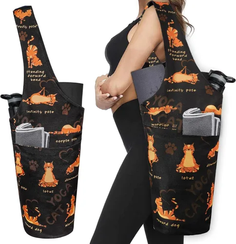Vista 35 de Bolsa de esterilla de yoga impresa a la moda con bolsillo lateral grande y bolsillo con cremallera, bolsa larga de yoga que se adapta a la mayoría