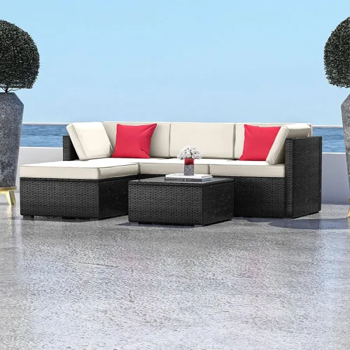 Vista 8 de Nestl Muebles de patio al aire libre seccionales, base negra/cojines grises de carbón