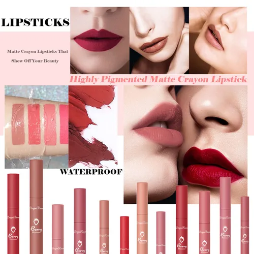 Vista 3 de Sulily Juego de 3 lápices labiales mate oscuro, lápiz labial rojo mate de larga duración para mujeres, barra labios suave con humedad aireada tipo