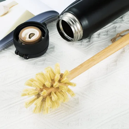 Vista 4 de GREENTH PRO Nature - Cepillo para botellas de bambú con cerdas de sisal, mango largo, diseño colgante, cepillo de limpieza para botellas de agua