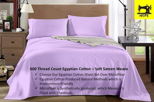 Vista 36 de True Luxury Twin Sheets, 600-Thread-Count 100% Egyptian Cotton Bed Sheets, 4-PC Sheet Set, Single Ply Long-Staple Yarns, Sateen Weave, Fits Mattress