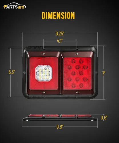 Vista 7 de Partsam 2 luces traseras LED dobles para remolque con montaje horizontal, luces traseras de doble parada, 33 LED, montaje en superficie, luces