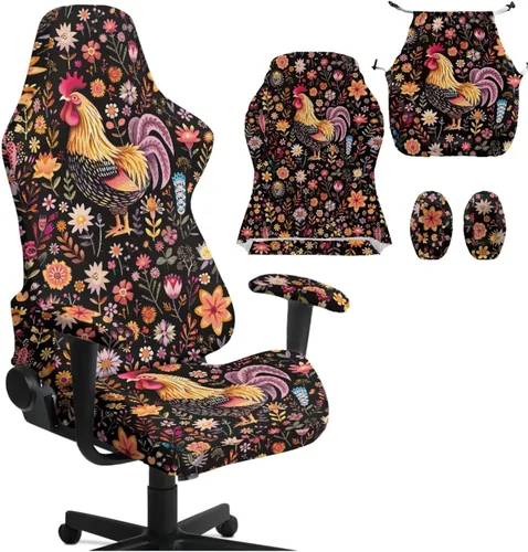 Vista 17 de Funda para silla de jugador de hongos, funda para silla de computadora, 4 piezas, con cremallera, con reposabrazos, para estudio en casa, helechos