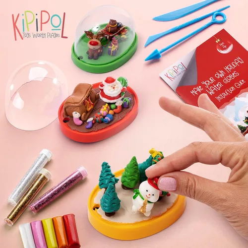 Vista 5 de Kipipol Haz tu Propio Kit de Globo de Agua Navideño – Kit de Fabricación de Globo de Nieve DIY 3X con 3 Figuras, 10 Paquetes de Arcilla de Modelado