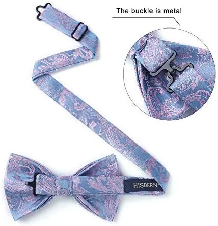 Vista 9 de HISDERN Bow Ties for Men Pre-tied Paisley Bow Ties Pocket Square Set Men's Bowtie Wedding Party
