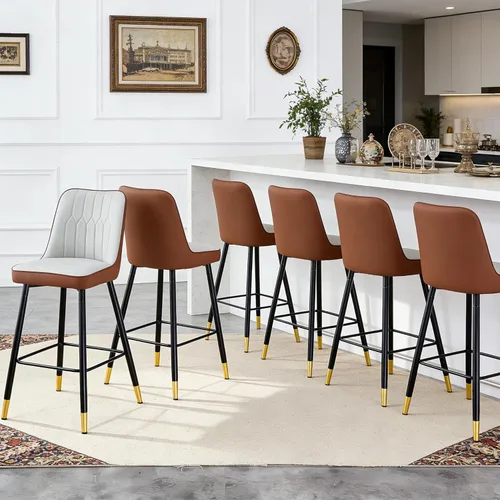 Vista 33 de Juego de 4 Taburetes de Bar, Taburetes de Bar de Altura de Mostrador con Respaldo, Taburetes de Cocina Modernos de Cuero Sintético, Taburete de Bar