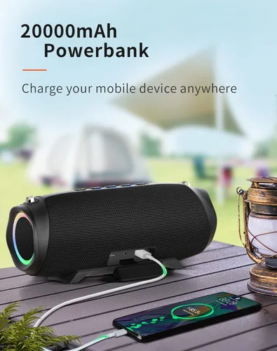 Vista 7 de HEYSONG Altavoz Bluetooth, altavoz inalámbrico portátil para exteriores IP67 impermeable con correa para el hombro, sonido de graves fuertes de 50