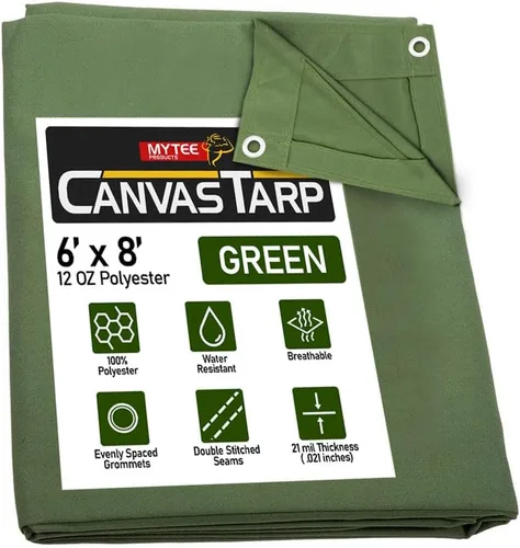 Vista 55 de Mytee Products Lona de lona marrón oscuro de 6 x 8 pies de 12 onzas, resistente al agua y transpirable, lonas resistentes, cubierta de lona
