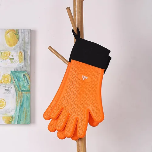 Vista 9 de UNCO - Guantes de silicona resistentes al calor, naranja, guantes de horno de silicona