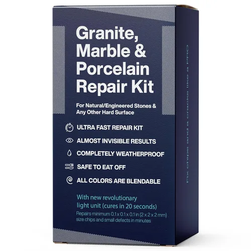 Kit de reparación de granito, mármol y coriano (transparente, negro y acrílico). Ideal como kit de reparación de encimera de cuarzo. Funciona muy