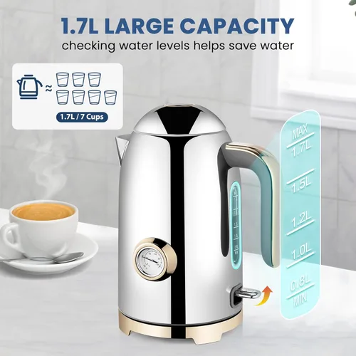 Vista 5 de SUSTEAS Hervidor Eléctrico – Hervidor de Agua Caliente para Té de 57oz con Termómetro, Olla de Acero Inoxidable de Calentamiento Rápido de 1500W
