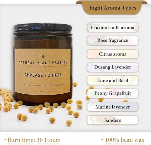 Vista 3 de Vela perfumada en tarro de leche de coco para mujer, vela en tarro de 7 onzas, quema 30 horas. Vela curativa de cera de soja hecha a mano, ideal