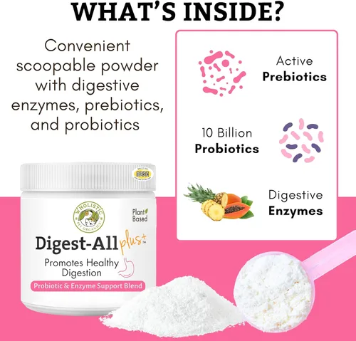 Vista 3 de Wholistic Pet Organics Probióticos diarios para gatos y perros para la salud digestiva, antidiarrea y apoyo intestinal, probióticos para perros