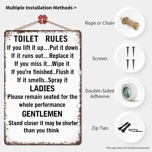 Vista 3 de Funny Metal Tin Signs Toilet Rules Tin Sign Poster Wall Art for Dorm Home Garage Office Decor 8X12inch