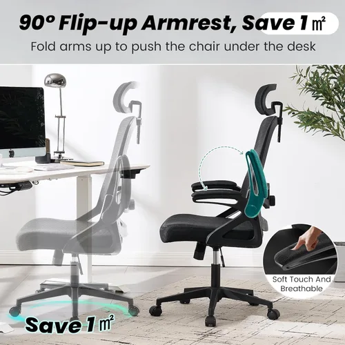 Vista 9 de Fizzin Silla de Oficina Ergonómica, Sillas de Computadora de 400 LBS con Soporte Lumbar Ajustable, Silla de Escritorio de Malla Transpirable Rosado