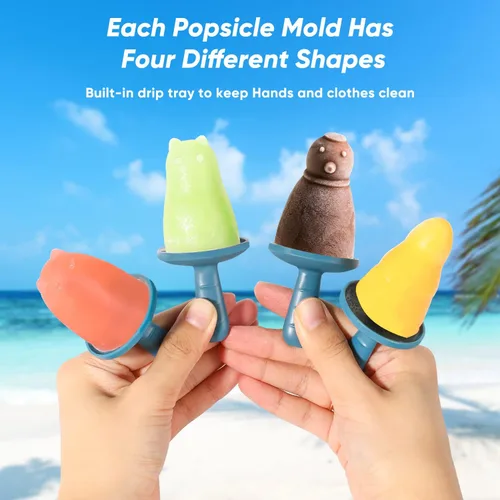 Vista 5 de Juego de 4 moldes para paletas caseras de silicona, moldes para helados, de fácil liberación, reutilizables, moldes para hacer bricolaje