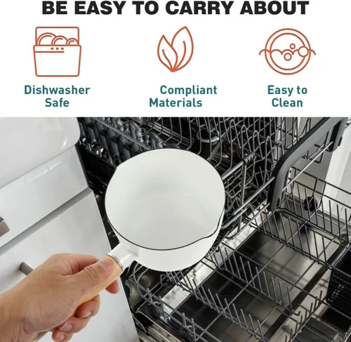 Vista 9 de Cabilock Cacerola de cerámica pequeña olla de leche esmaltada calentador de mantequilla para sopa, leche hirviendo olla con mango de madera