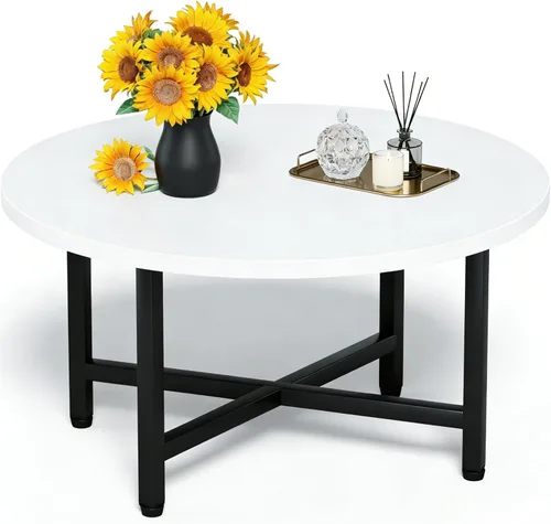 Vista 14 de Mesa de Centro, Mesas de Centro Pequeñas de 23.6", Mesas de Centro Redondas Negras para Sala de Estar, Mesa de Piso para Sentarse en el Suelo, Mesa