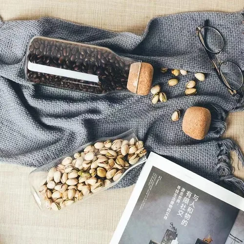 Vista 8 de IVAILEX Tarros de vidrio con tapas de corcho, tarro de caramelo con tapa, tarro de café para mostrador, tarro de galletas con tapas herméticas