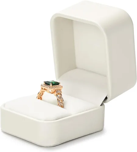 Oirlv Caja de anillo de joyería de cuero de lujo Caja de anillo de compromiso Caja de recuerdo del día de la boda (blanco)