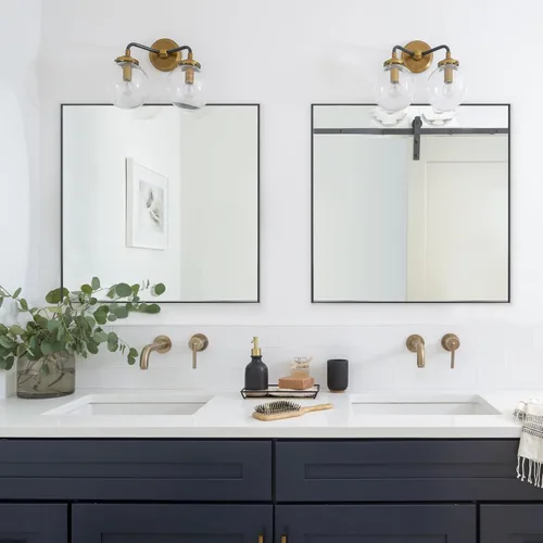 Vista 4 de 24x24 Inch Black Bathroom Mirror for Wall, Aluminum Frame Rectangle Rectangular Vanity Mirror, Modern Large for Bedroom, Living Room, Horizontal or