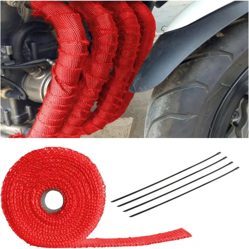 Vista 7 de Envoltura de escape automático para motocicleta, rollo de manga protectora térmica de manguera de fibra de vidrio de titanio de 16 pies con 4