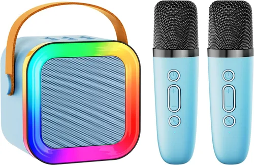 Vista 13 de Mini máquina de karaoke con altavoz para niños y adultos, portátil con Bluetooth y 1-2 micrófonos inalámbricos, regalos de Navidad y cumpleaños
