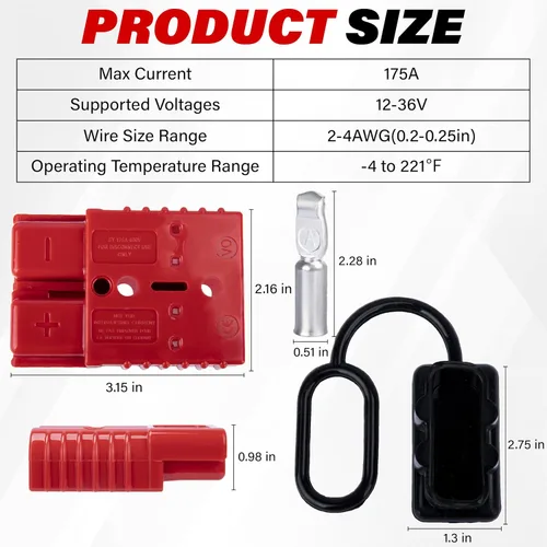 Vista 2 de BFXM Anderson - Conector de 2 piezas, baterías de 175 amperios y 12 V, kit de enchufe de conexión/desconexión rápida, conectores para cables de 1/0