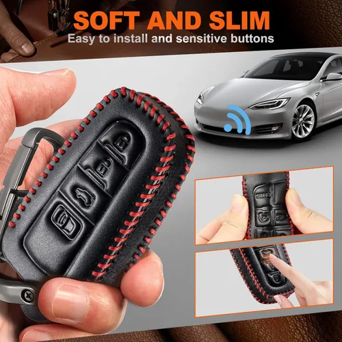 Vista 2 de Slohif Funda de cuero para llavero de Toyota para Camry RAV4 Highlander Avalon C-HR Prius Corolla GT86 2018-2022 con 4 botones, funda