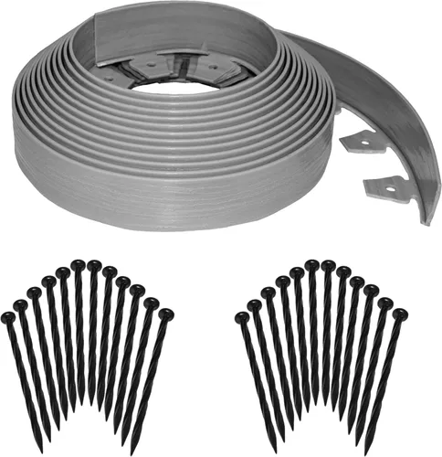 Vista 11 de EasyFlex Borde de jardín de pared alta sin excavación con picos de anclaje, 2.5 pulgadas. Borde de jardín de plástico recto alto con textura de Negro