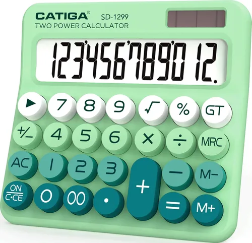 Vista 12 de Calculadora CATIGA con interruptor mecánico con energía dual solar y batería, pantalla LCD grande de 12 dígitos, calculadora de escritorio estética